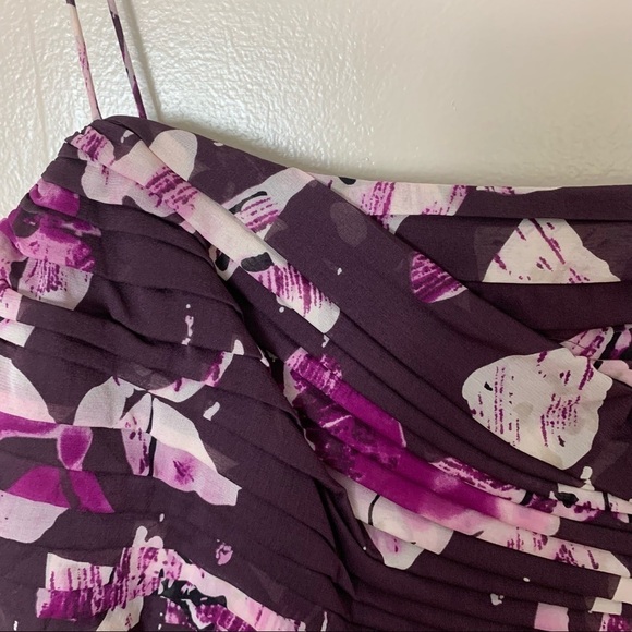 [Ann Taylor] Square Neck Sleeveless Purple Floral Print Silk Dress - Picture 3 of 10